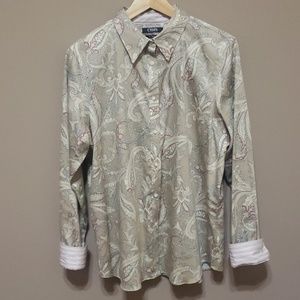 Chaps L tan paisley button down shirt